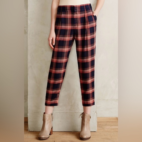 Cartonnier + Anthropologie Tartan Cropped Ankle Zip Pants - Picture 2 of 9